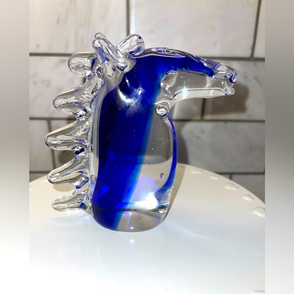 Handblown Handmade Glass Unmarked Masterpiece Decor Seahorse / Horse Head Cobalt